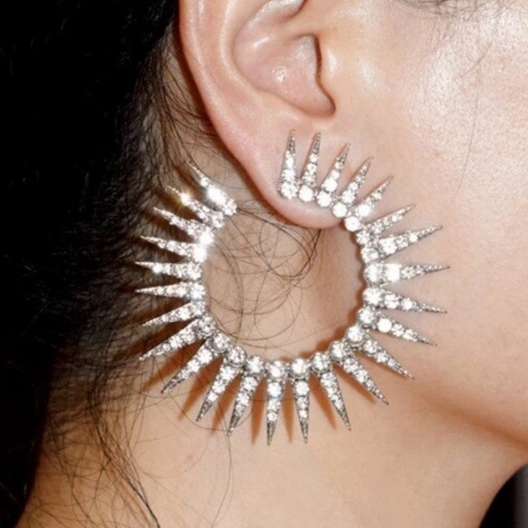 Anthropologie Rhinestone Spike Open Hoop Earrings - Picture 7 of 16